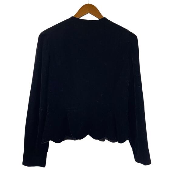 Velvet Black Velvet Scalloped Blazer Top Rhinestone Pearl Buttons Vintage - Picture 7 of 8